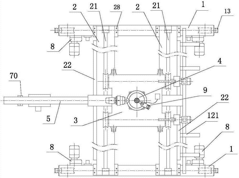 Cantilever crane with travelling trolley and current collection slip ring