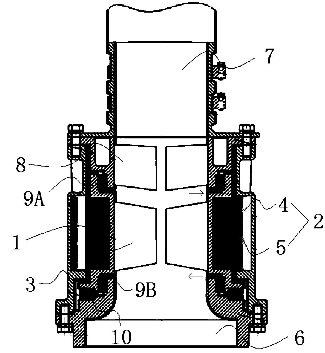 Draining pump with impeller of small hub ratio