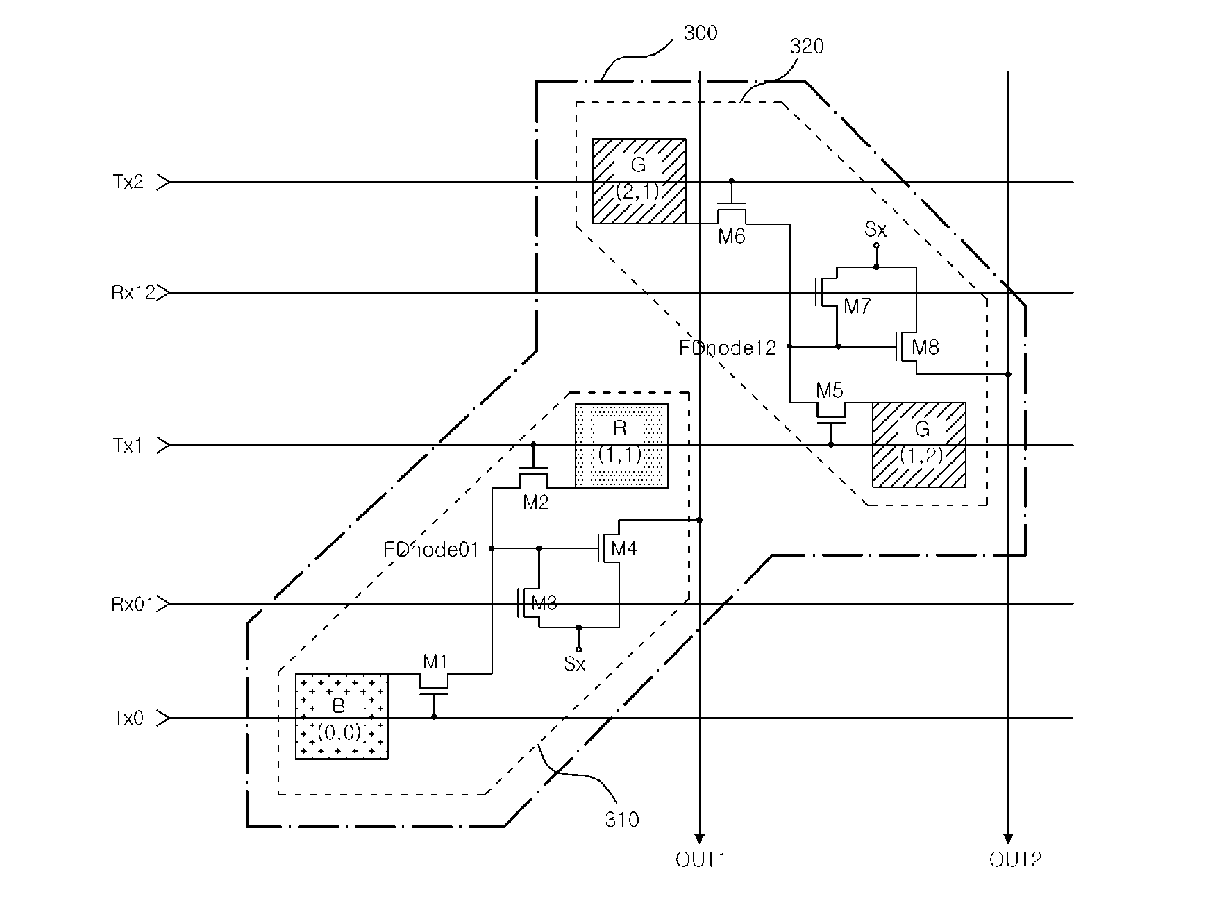 3 transistors 4 shared step and repeat unit cell and 3 transistors 4 shared image sensor including the unit cells