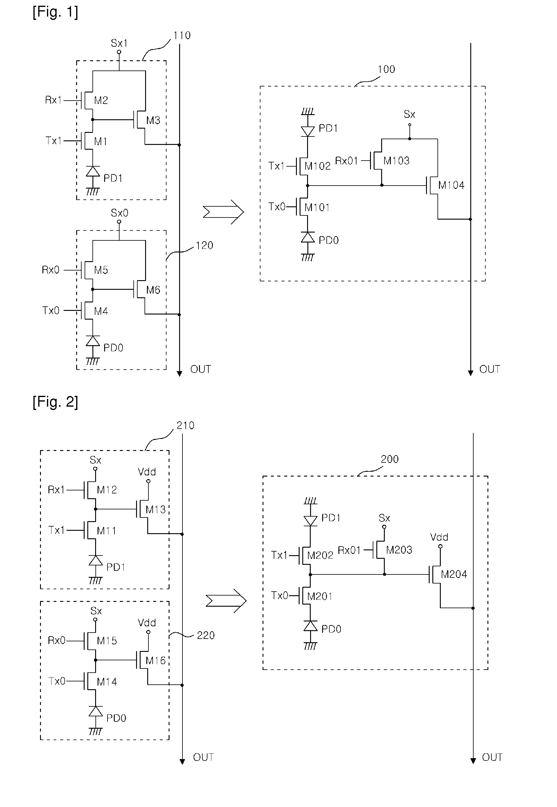 3 transistors 4 shared step and repeat unit cell and 3 transistors 4 shared image sensor including the unit cells