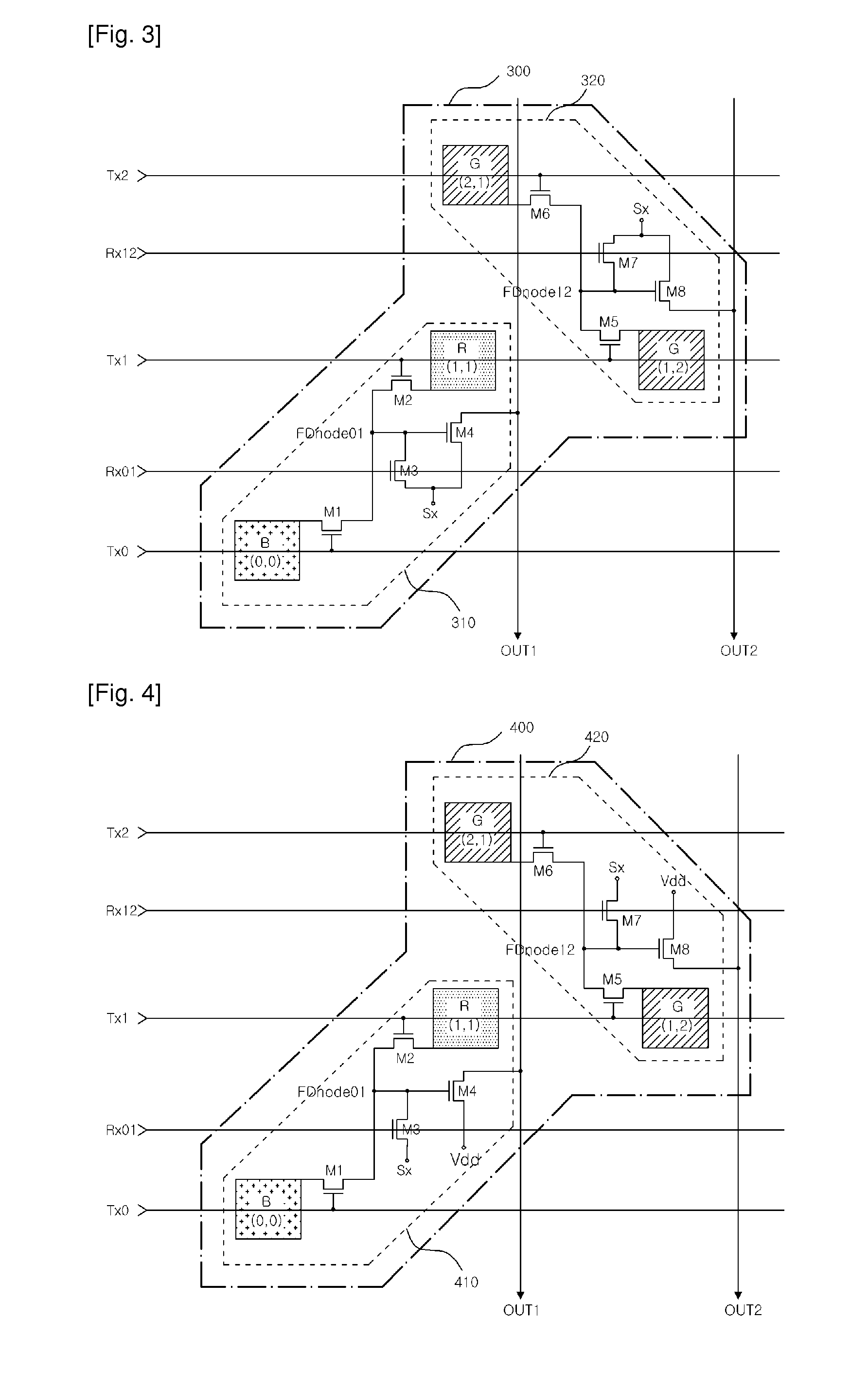 3 transistors 4 shared step and repeat unit cell and 3 transistors 4 shared image sensor including the unit cells