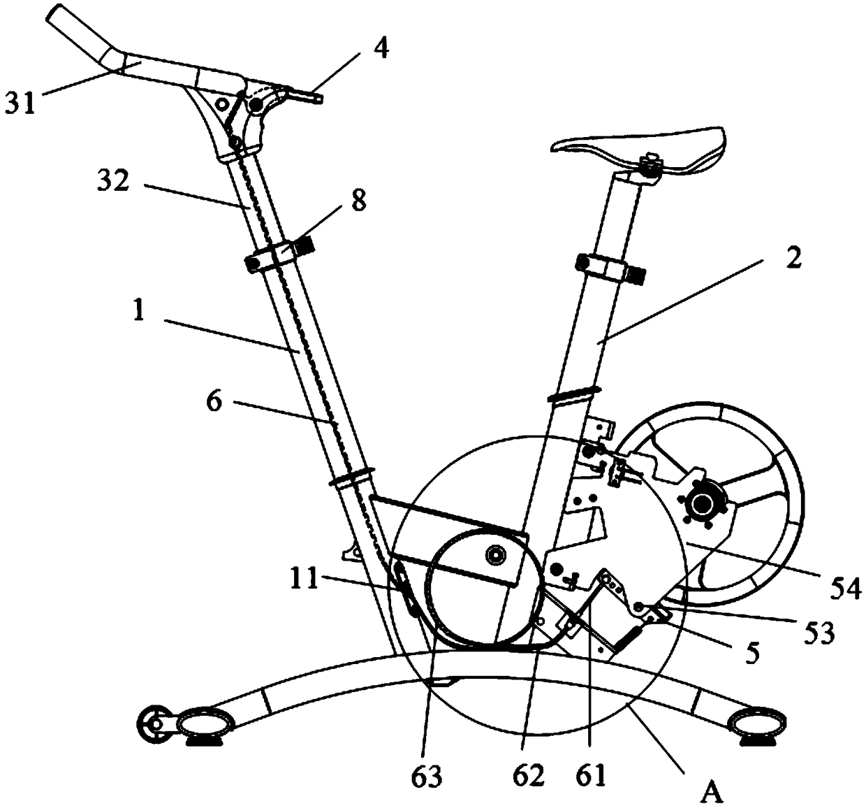 A brake device for an exercise bicycle