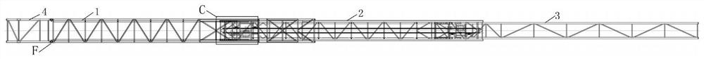 Crossing frame telescopic main arm and double-arm telescopic push type crossing frame