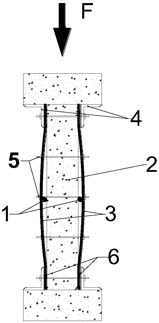 Reinforcing structure and method of reinforced concrete column with rectangular section and axial pressure