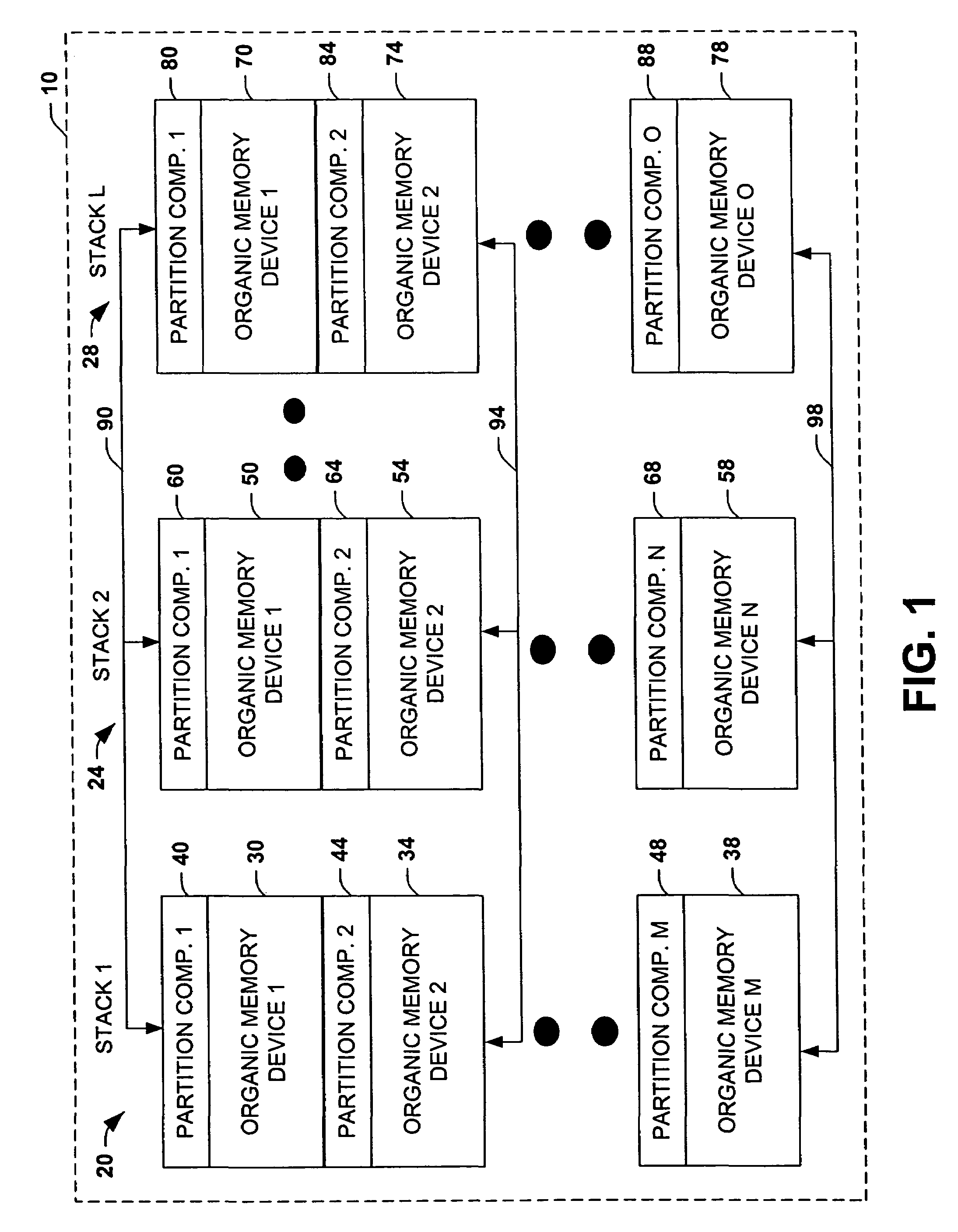 Stacked organic memory devices and methods of operating and fabricating