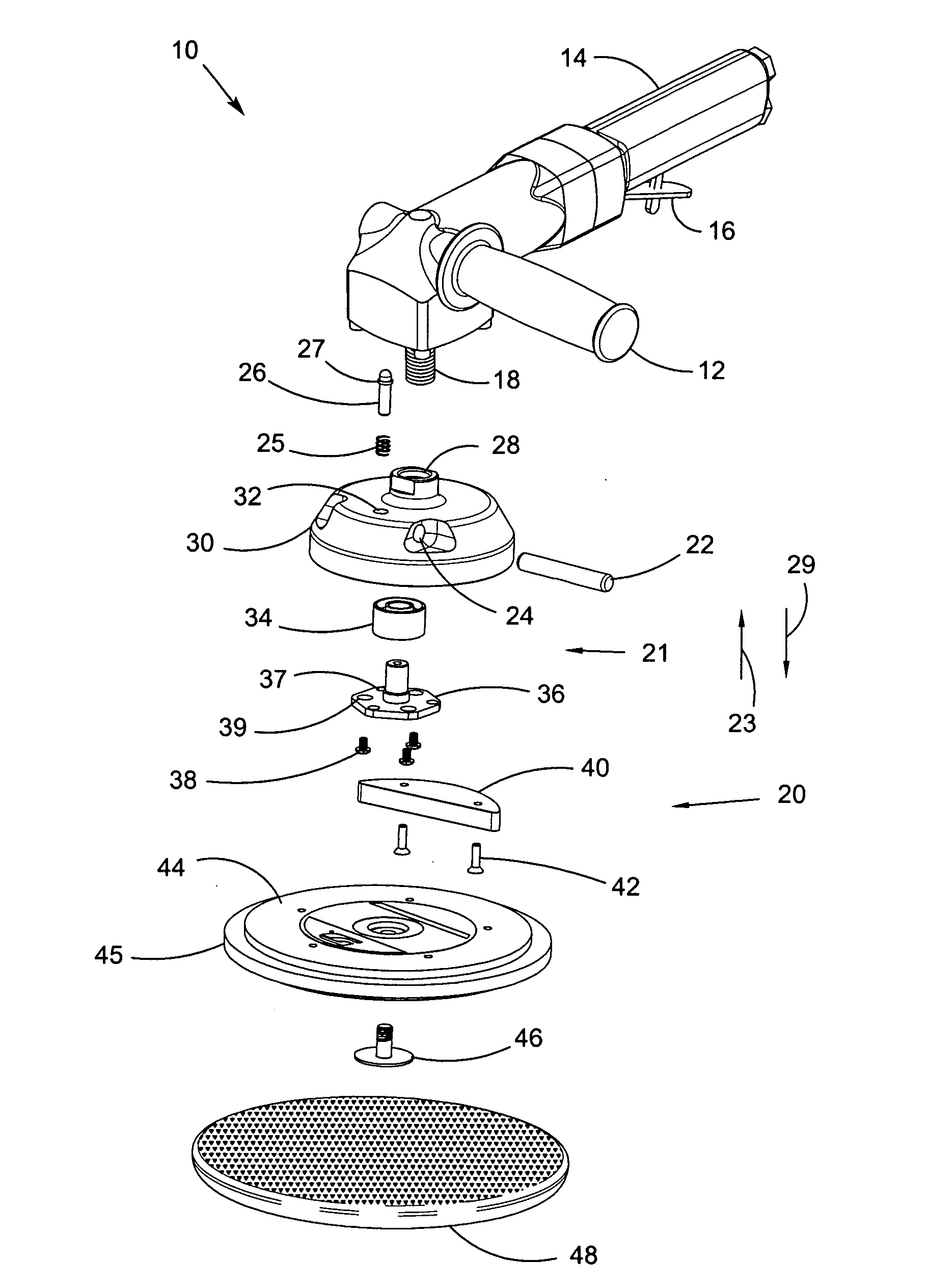 Locking random orbital dual-action head assembly