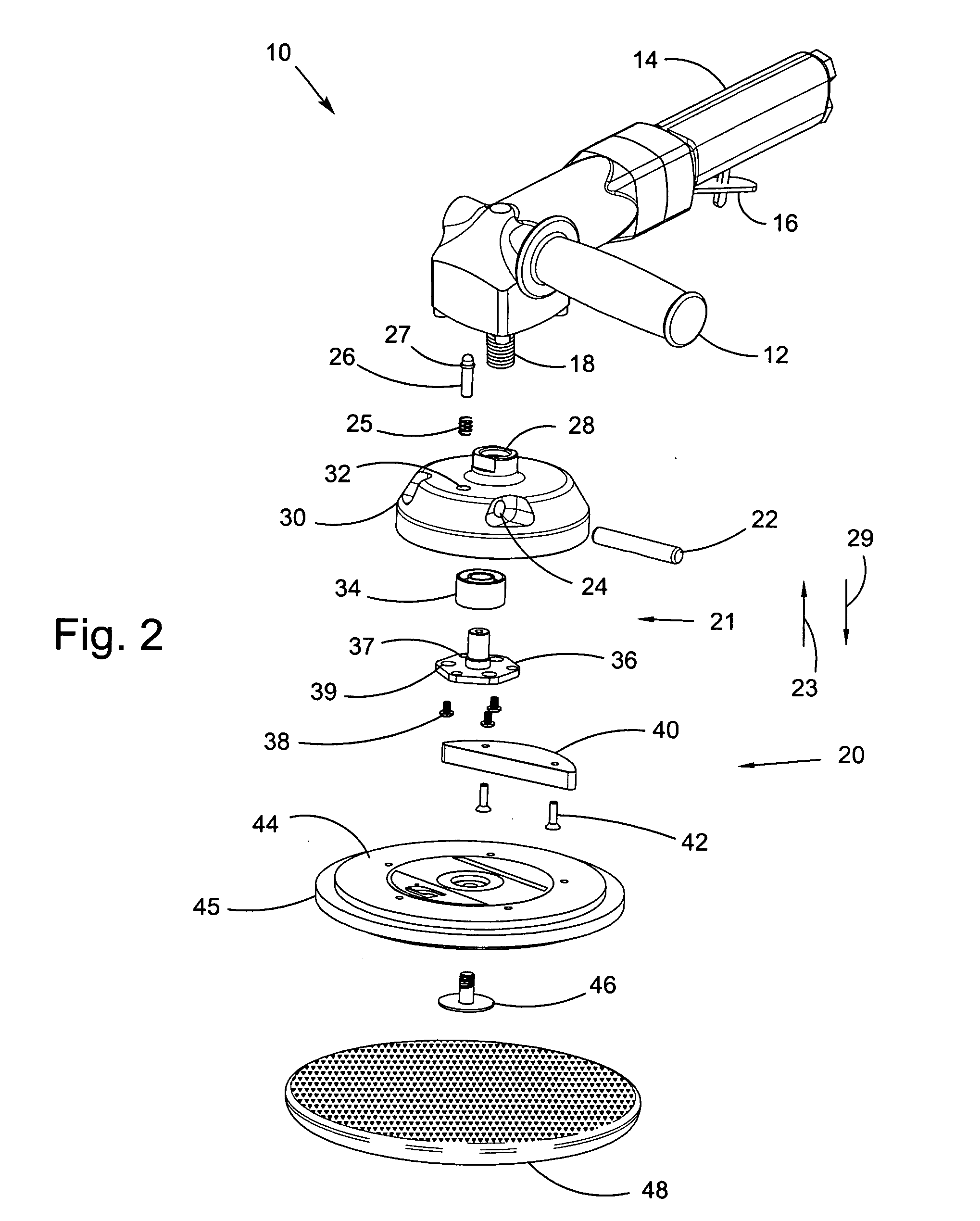 Locking random orbital dual-action head assembly