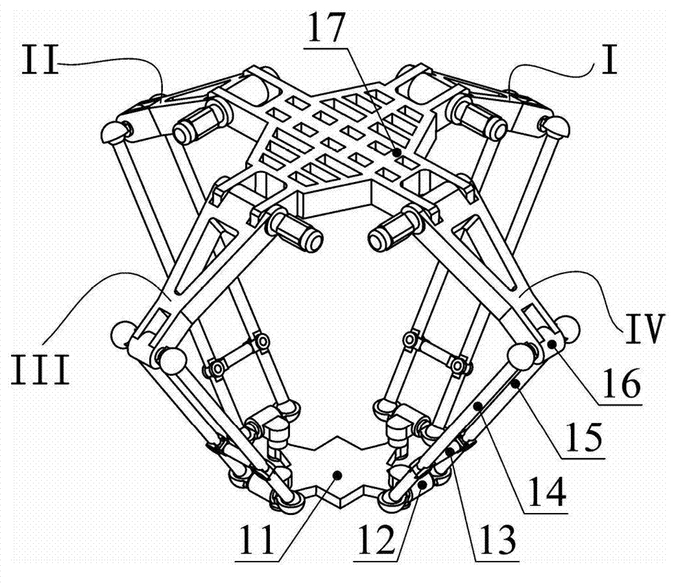 Four-freedom-degree single-action platform parallel mechanism capable of achieving motion of selective compliance assembly robot arm (SCARA)