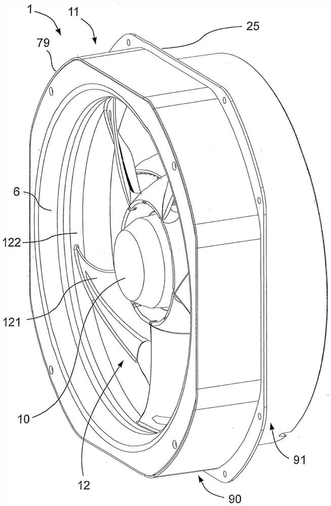 Diagonal fan having an optimized housing