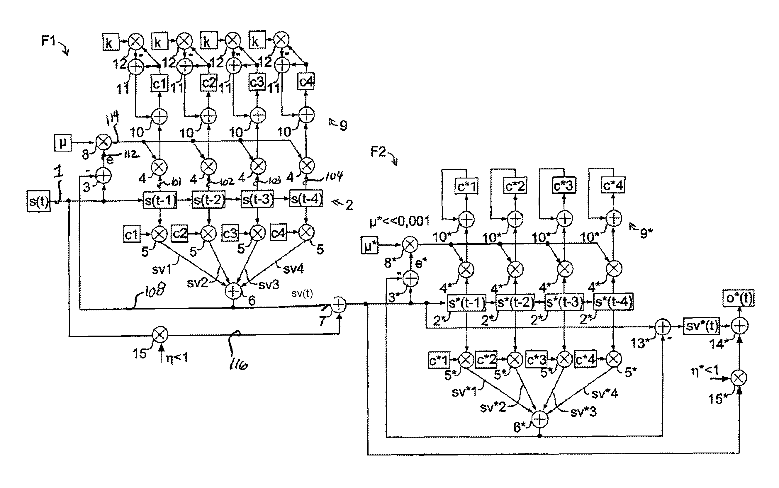 Adaptive reduction of noise signals and background signals in a speech-processing system