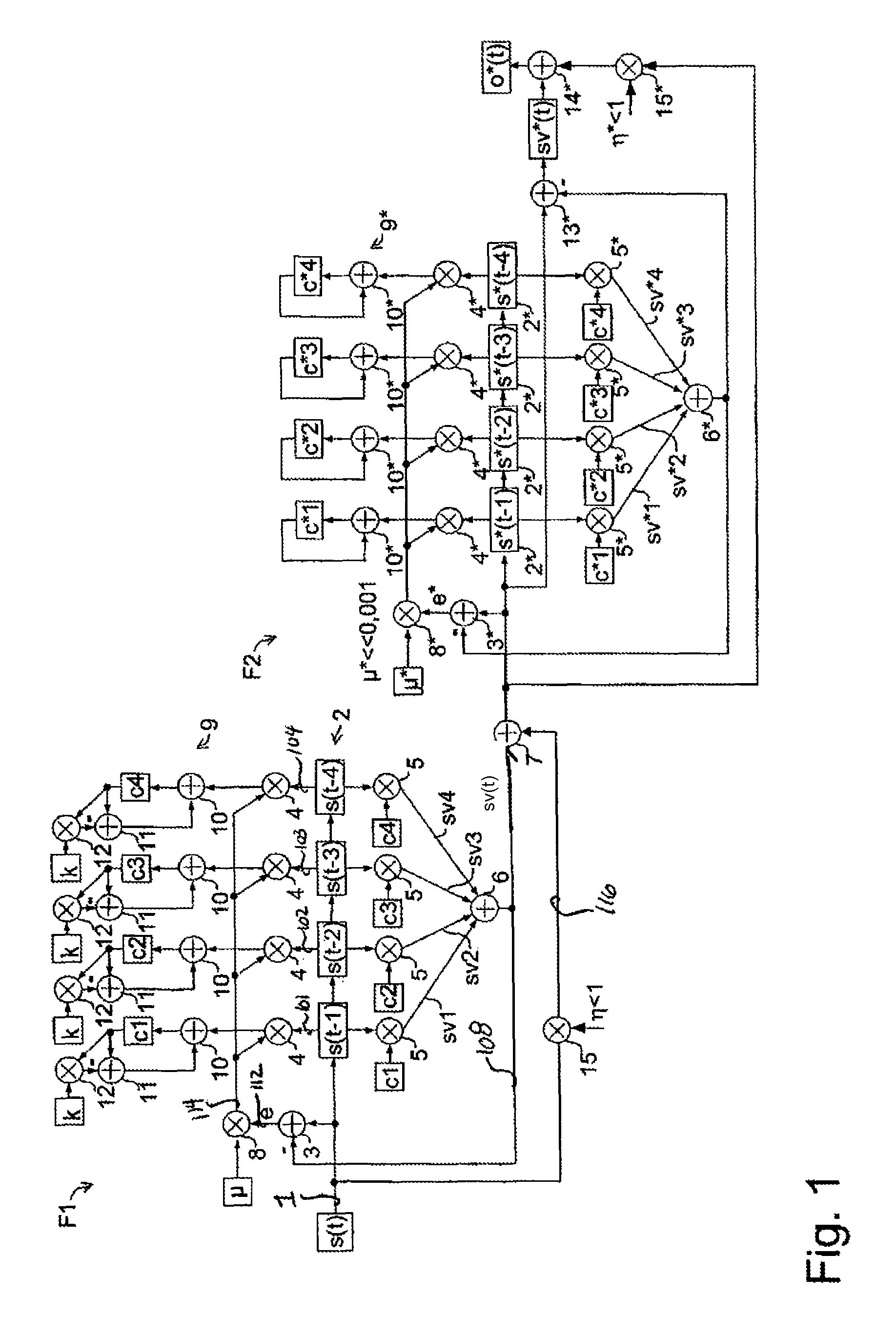 Adaptive reduction of noise signals and background signals in a speech-processing system