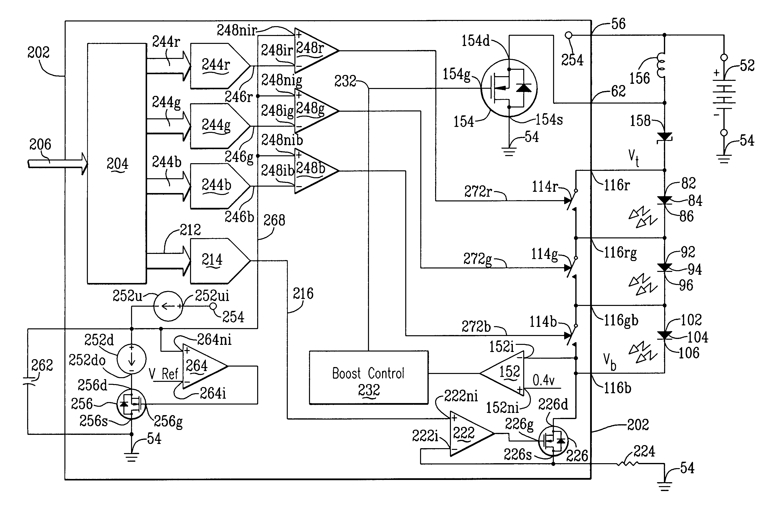 Method and IC driver for series connected R, G, B LEDs