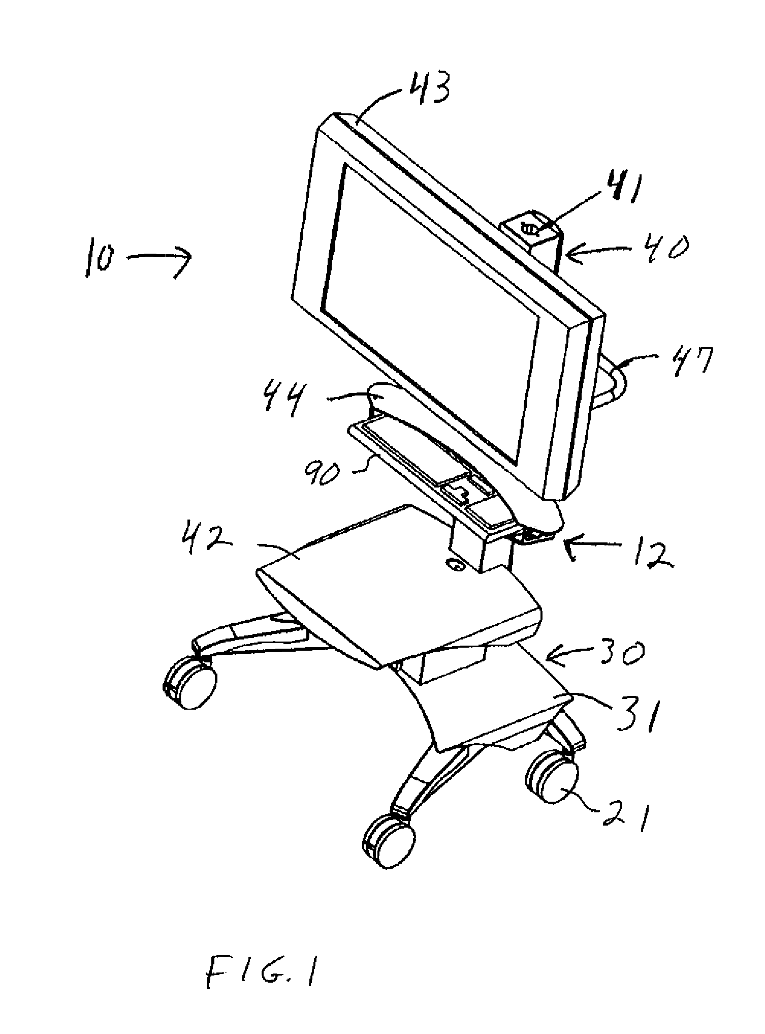 Mobile flat panel monitor and computer cart