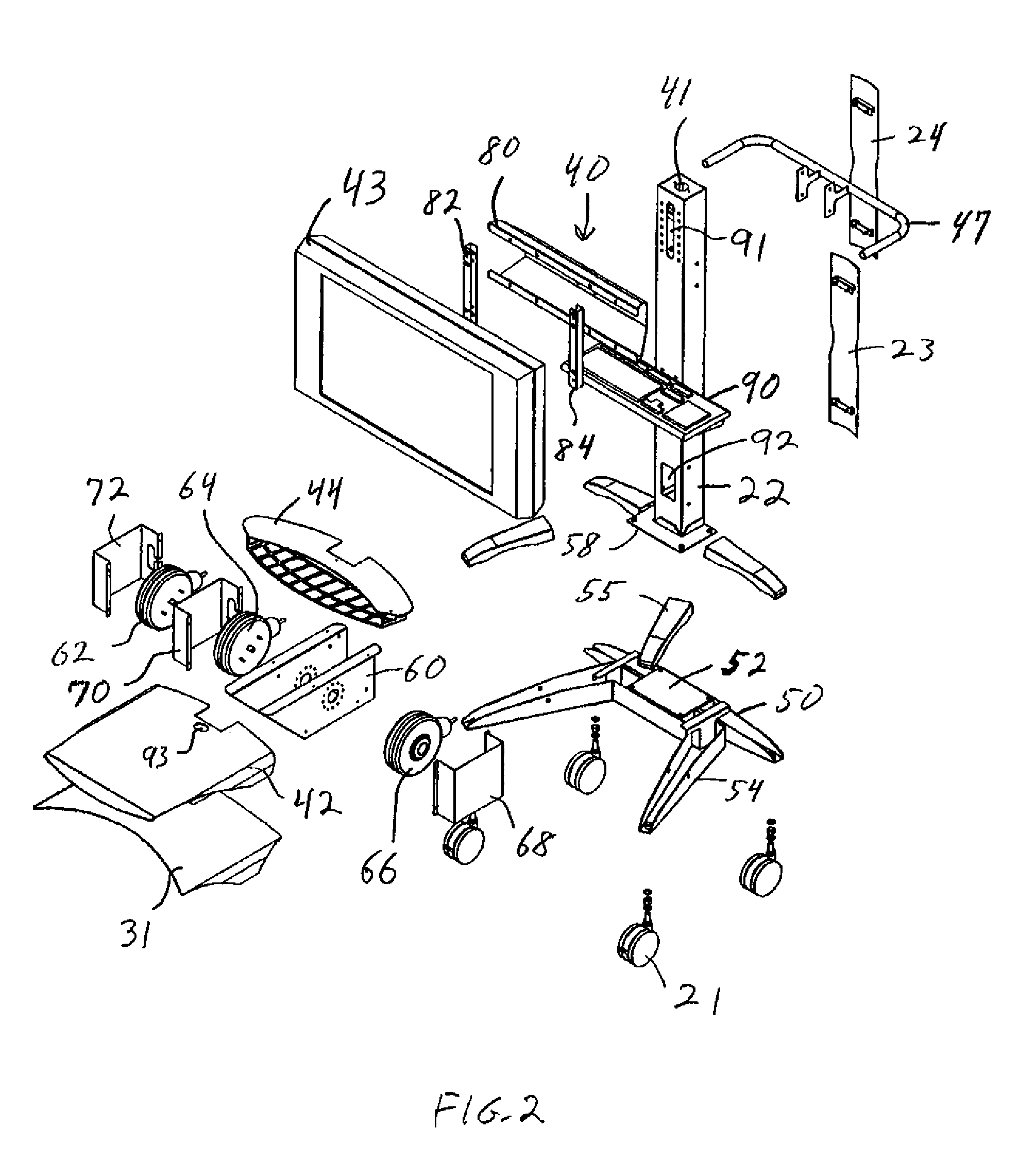 Mobile flat panel monitor and computer cart