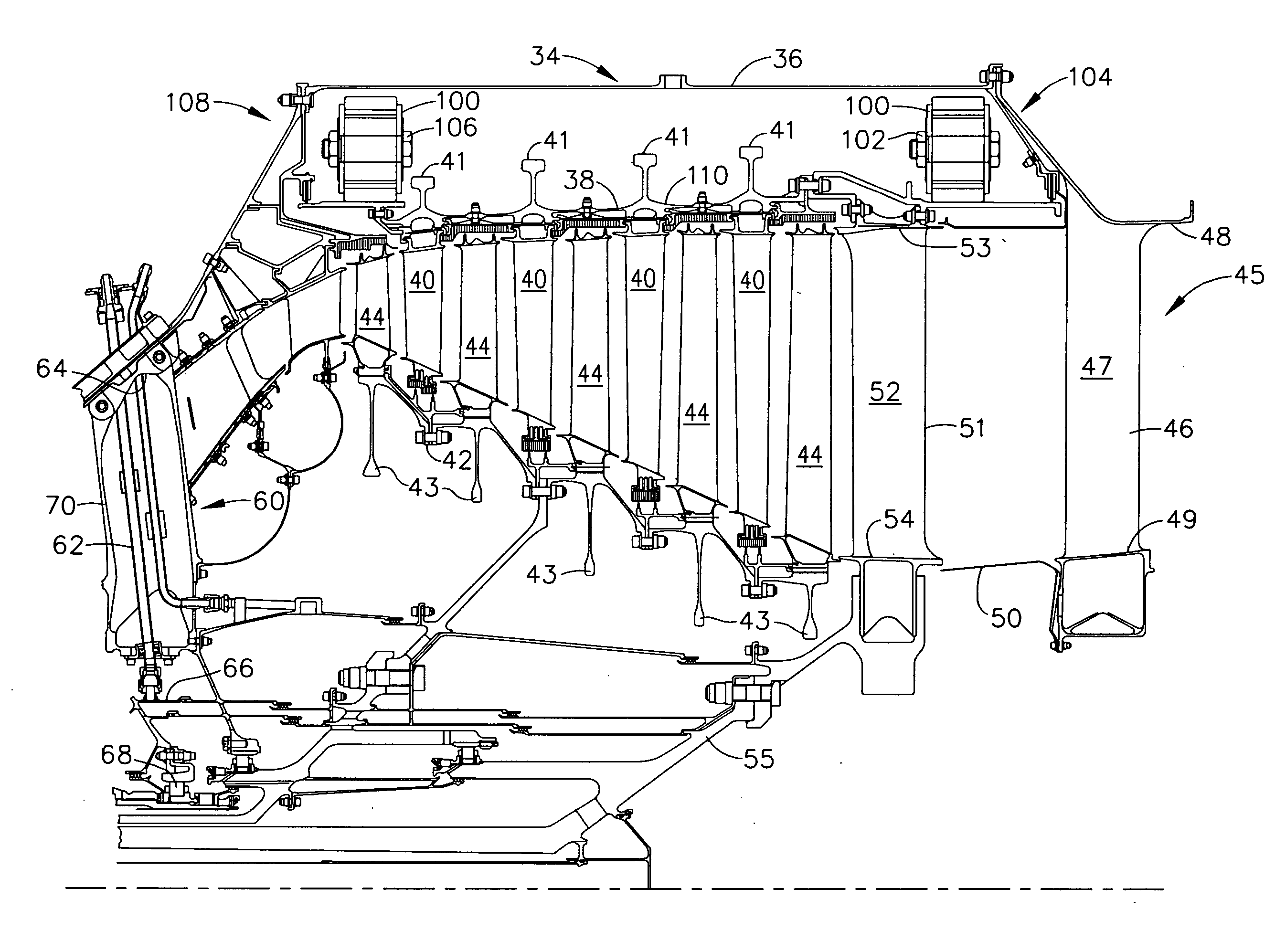 Counter-rotating turbine engine and method of assembling same