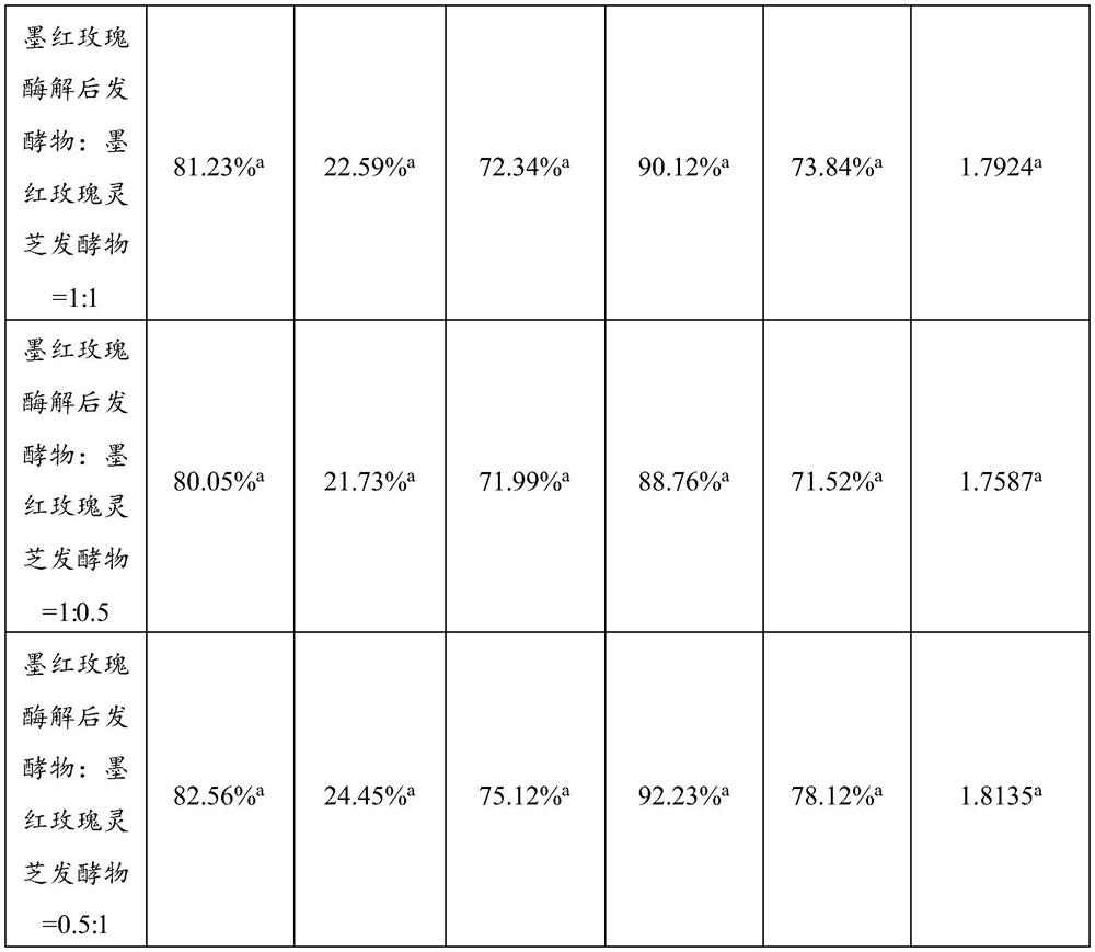 Composition of black red rose and ganoderma lucidum leavening and black red rose enzymolysis leavening with anti-aging and whitening activity