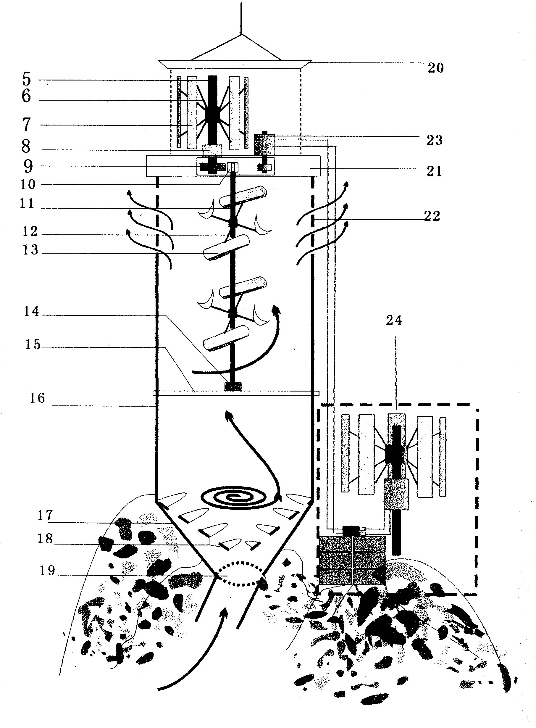 Comprehensive power generation device adopting atmospheric gradient temperature difference and artificial cyclone