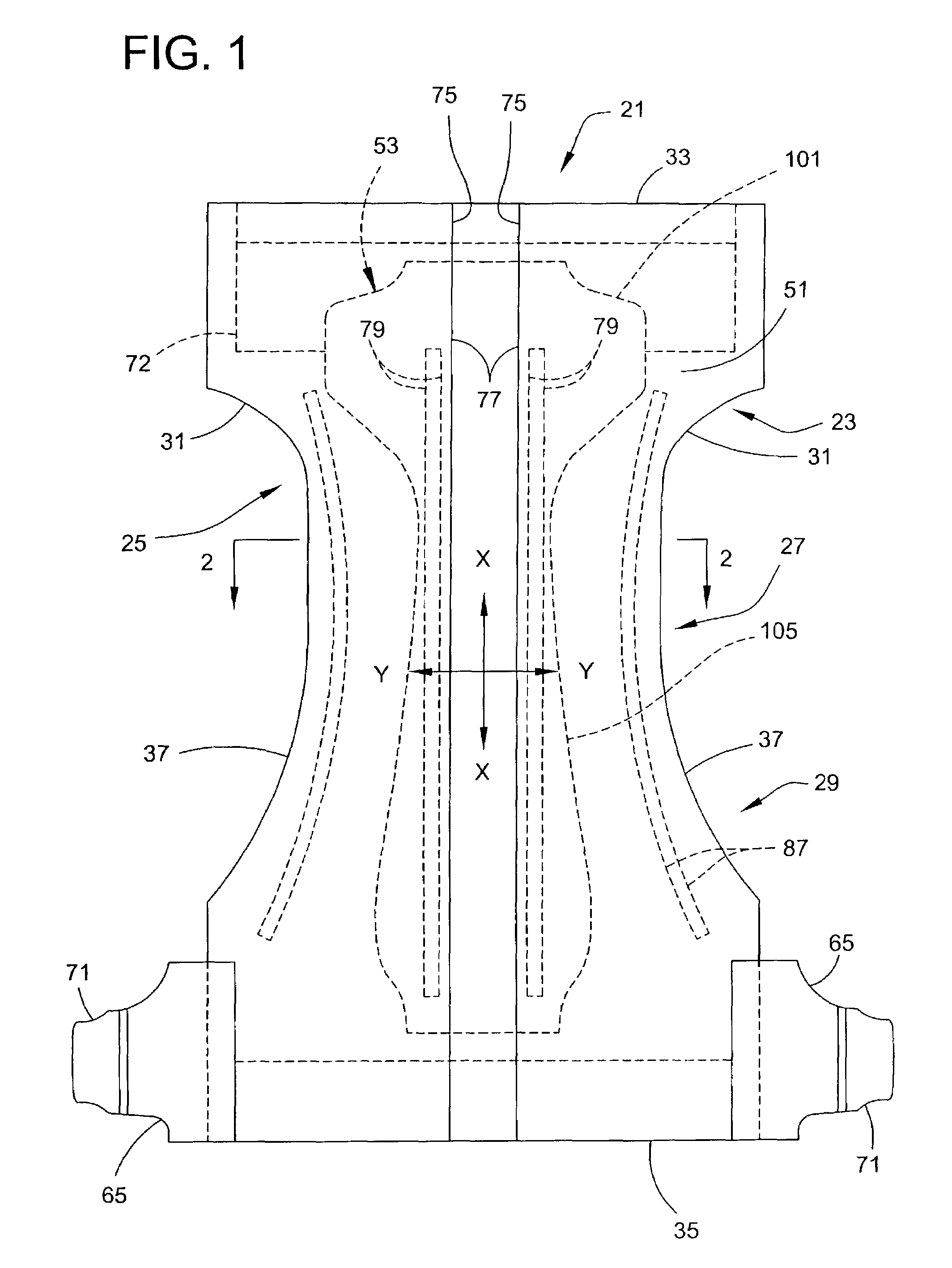 Absorbent article with stabilized absorbent structure having non-uniform lateral compression stiffness