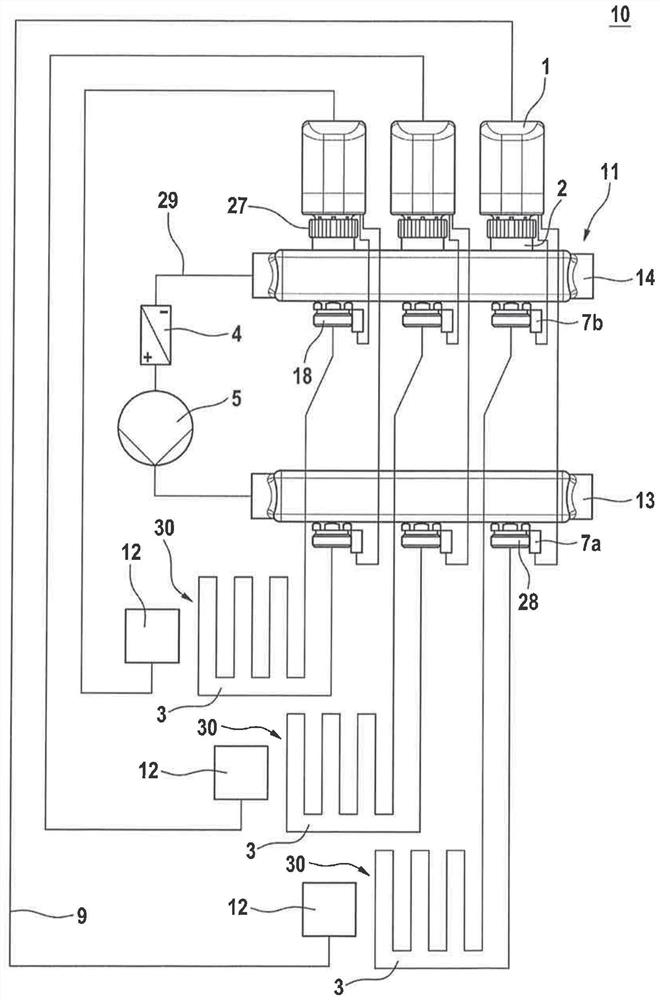 Conditioning device, temperature control system and distributor device and related methods