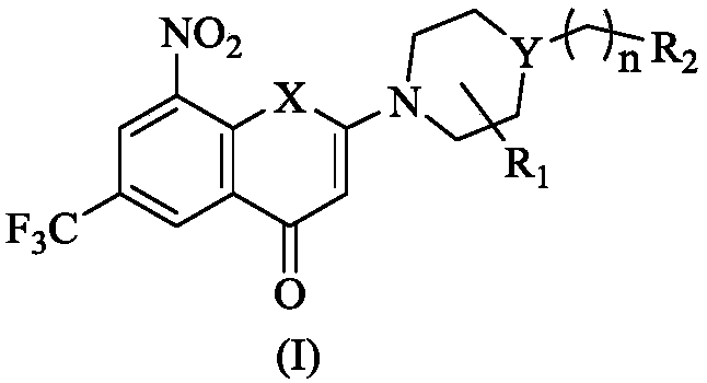 2-azacyclo-5-trifluoromethyl-8-nitrobenzo(thio)pyranyl-4-one compound