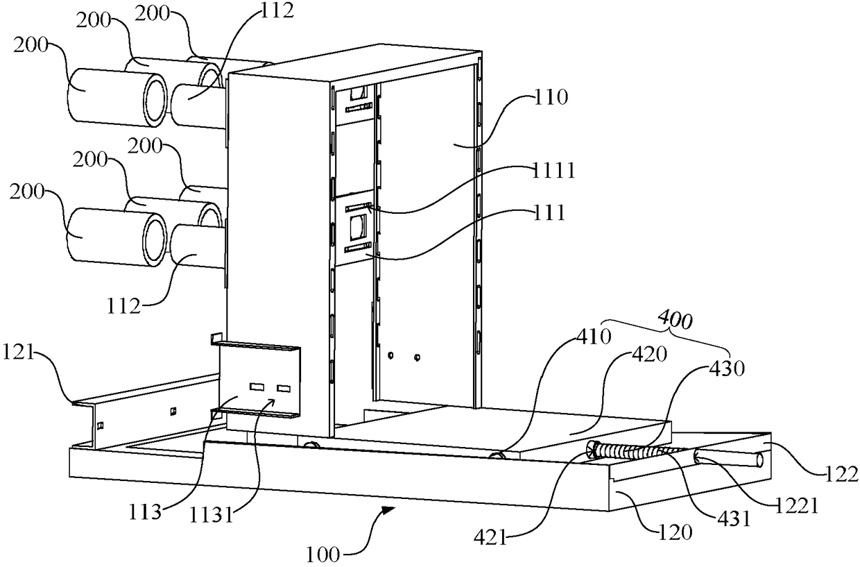 Adjustment device and method for mobile-type switch cabinet