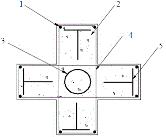 Steel rib-steel pipe regenerated-concrete combined column with cross-shaped section