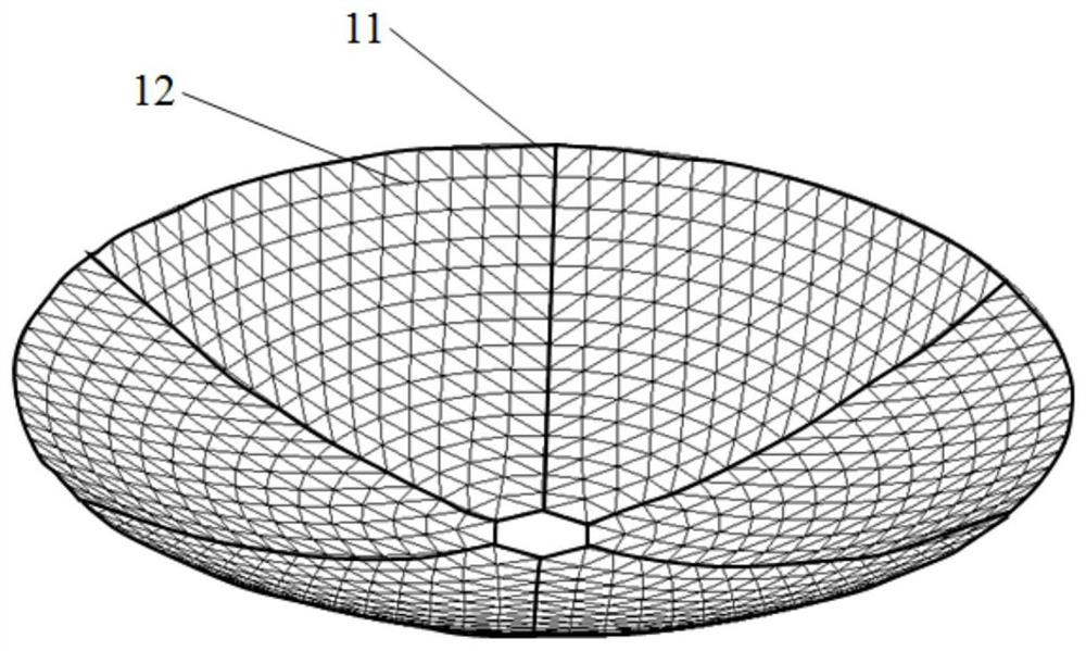 Reflector antenna based on three-telescopic-rod driving and quasi-geodesic line grid structure