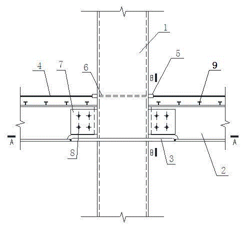 Node for connecting concrete-filled steel tube column and external wrapping U-shaped steel concrete composite beam