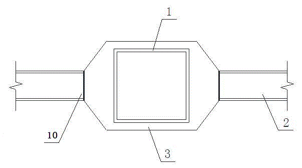 Node for connecting concrete-filled steel tube column and external wrapping U-shaped steel concrete composite beam