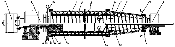 Three-phase horizontal spiral centrifuge for oil-water sand separation