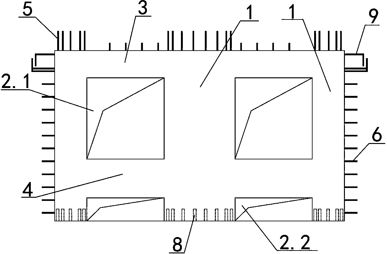 Precast assembled integrated type concrete shear wall panel with bottom hole containing multiple coupling beams