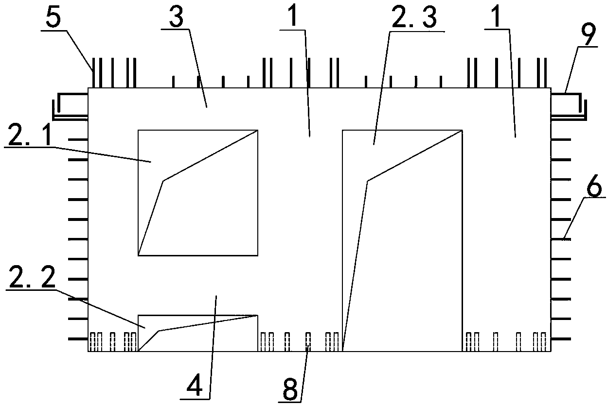 Precast assembled integrated type concrete shear wall panel with bottom hole containing multiple coupling beams