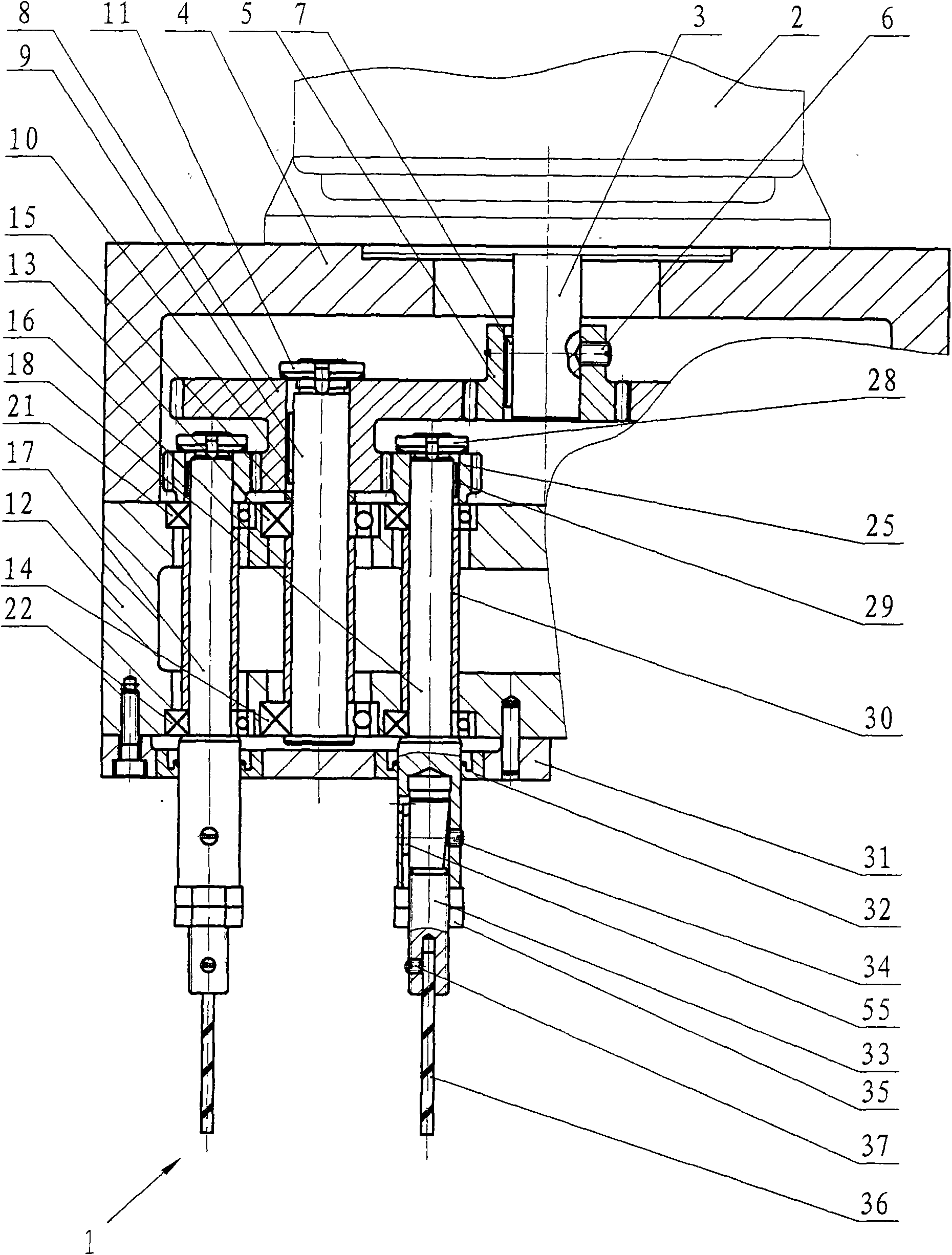 Motorcycle engine box four-hole drilling and tapping device