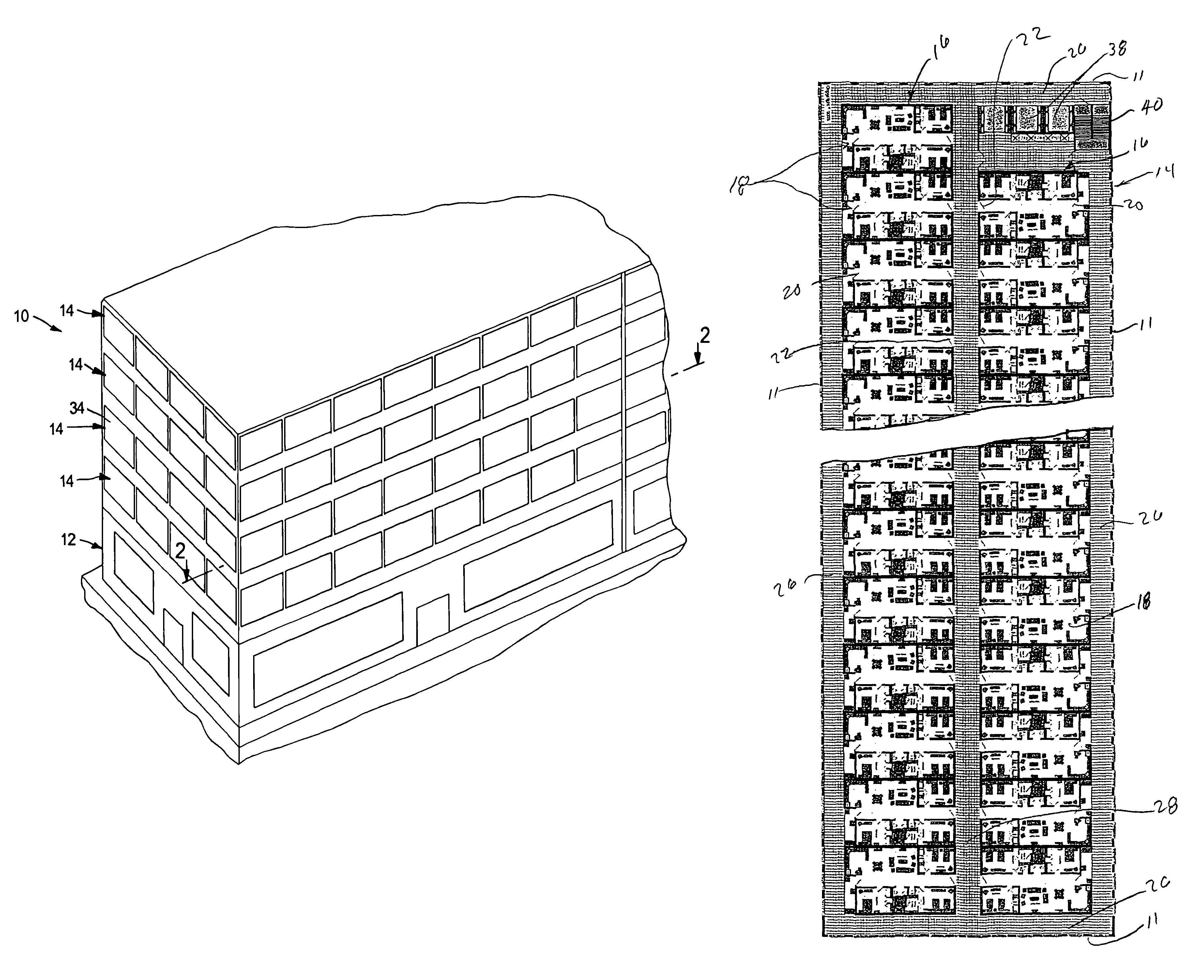 Combined shopping center and apartment building