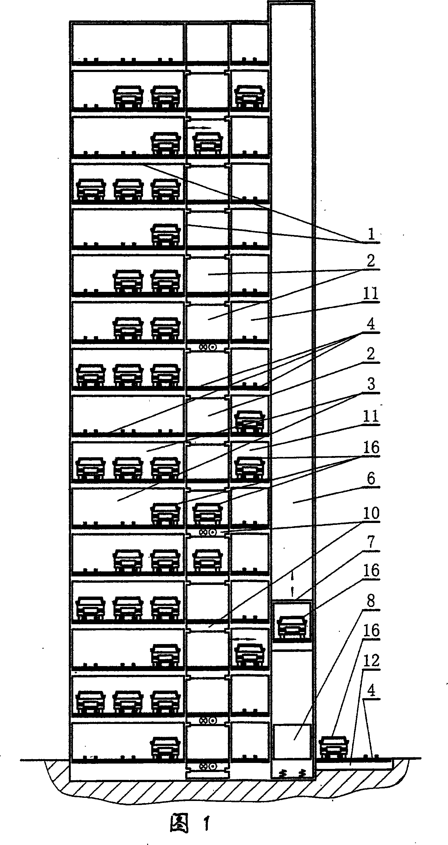 One-sided laneway external passage layered transportation rolling way parallel parking type mechanical parking system