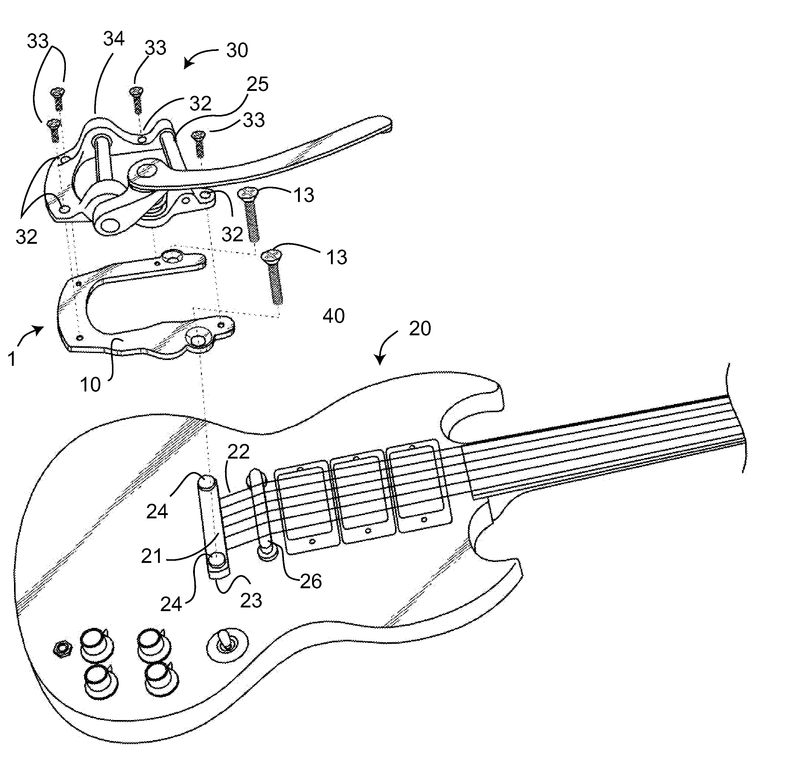 Musical instrument vibrato mounting adapter plate