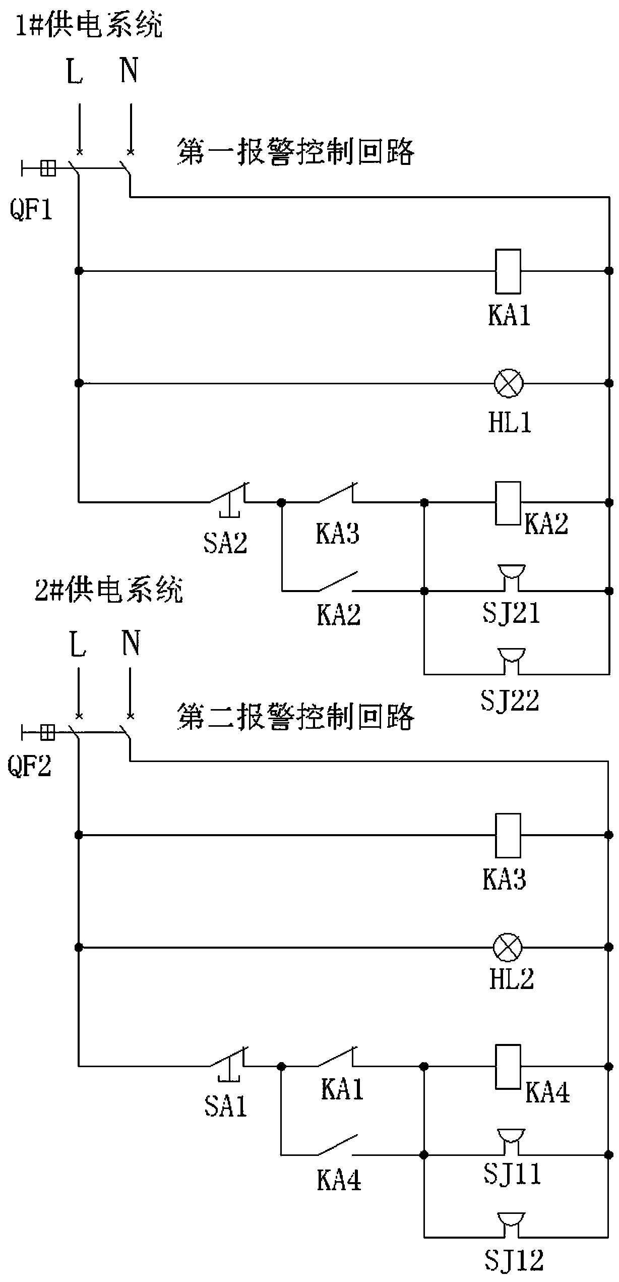 Power supply abnormity alarming device of double-circuit power supply system