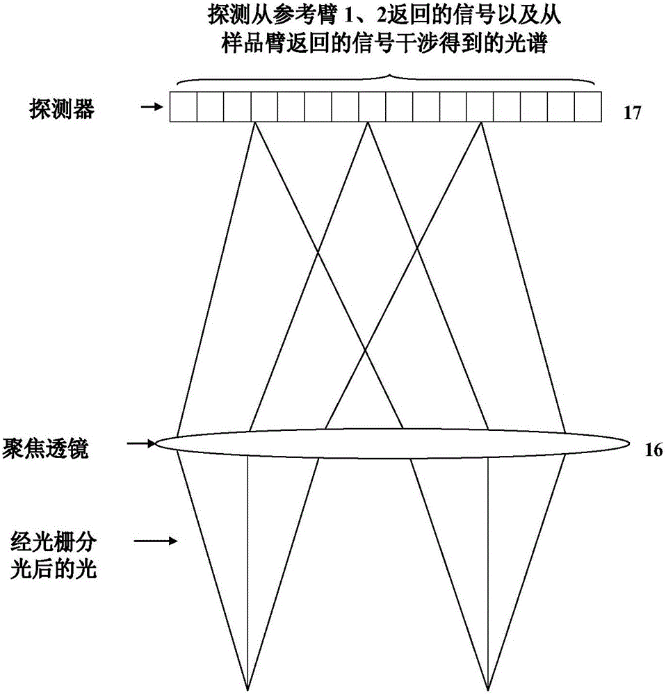 Spectral domain oct detection method based on segmented spectral optical path coding