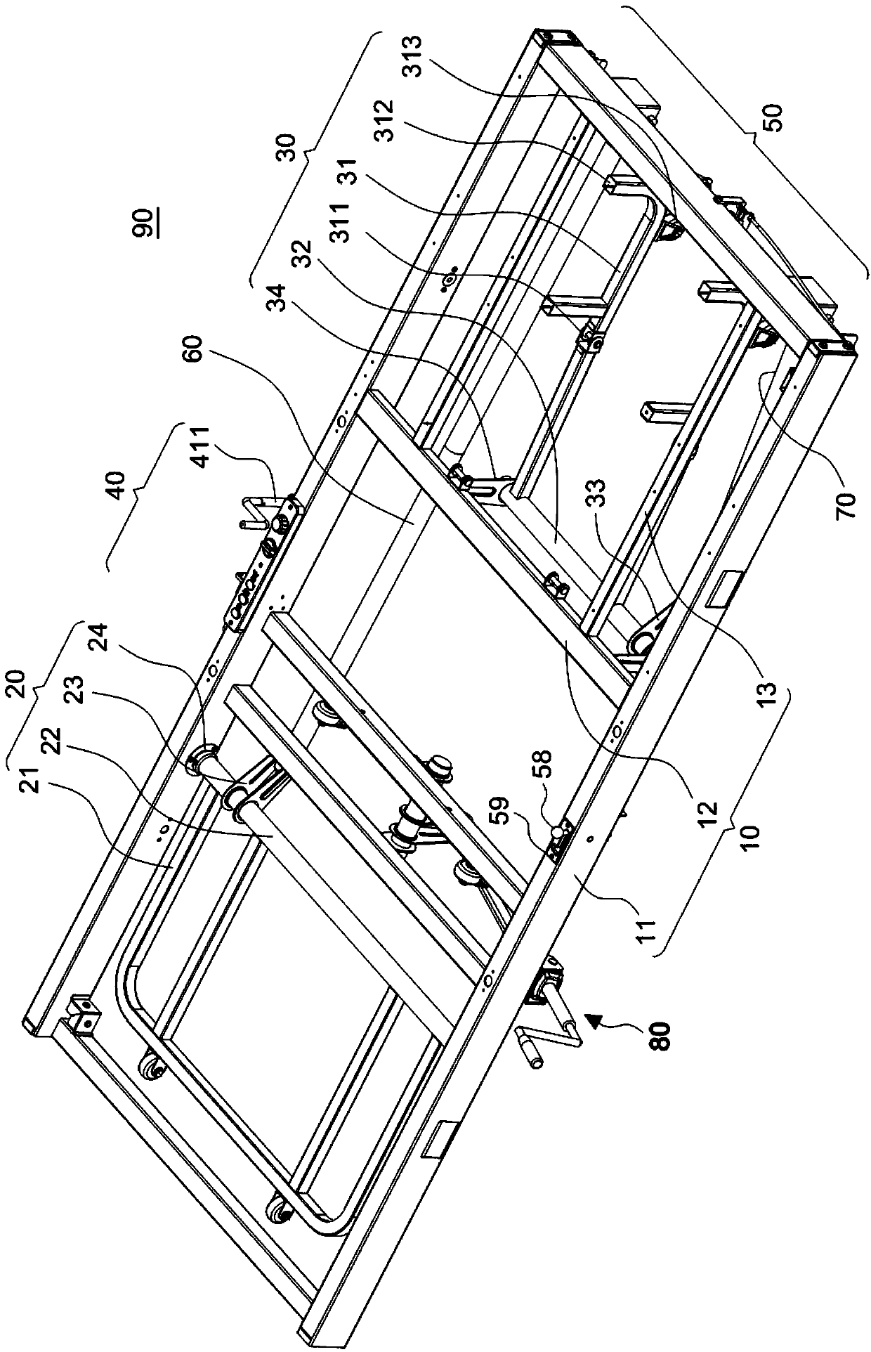 Labor-saving transmission device for nursing beds