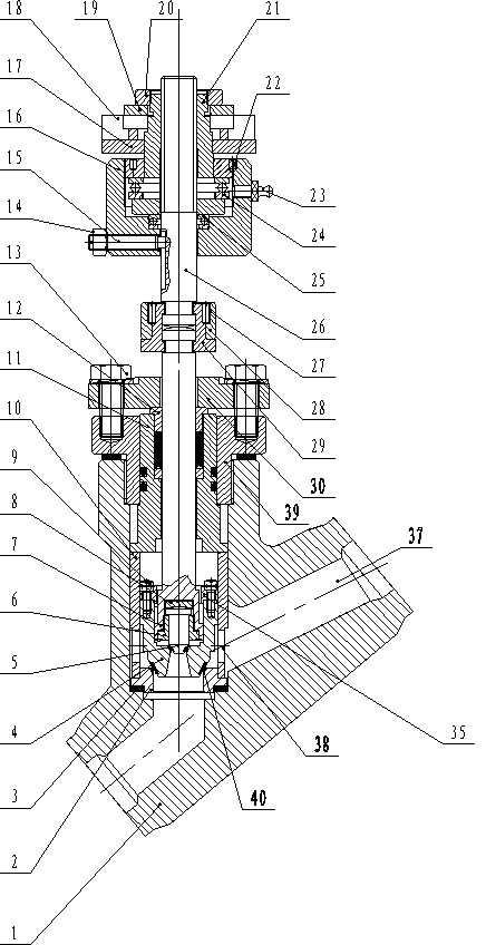 High-temperature high-pressure oblique stop valve