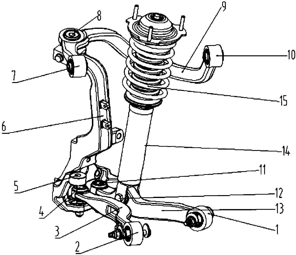 Multi-connecting-rod suspension mechanism for front and rear universal use in vehicle driven by wheel hub motor and