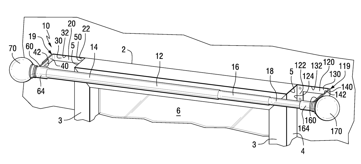 Room darkening curtain rods including removable finials