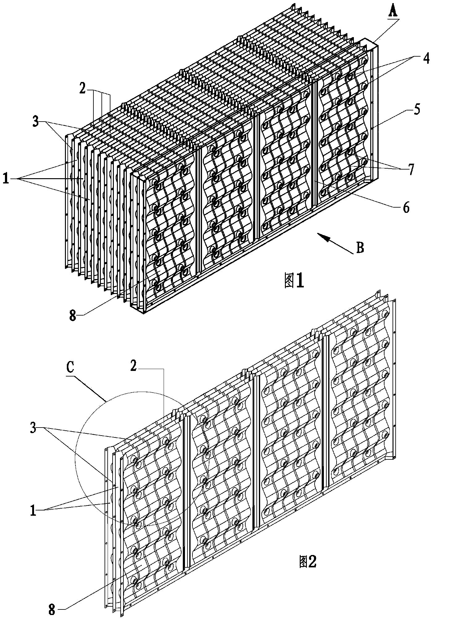 Open circulating water, gas and liquid orthogonal diaphragm plate type air cooler