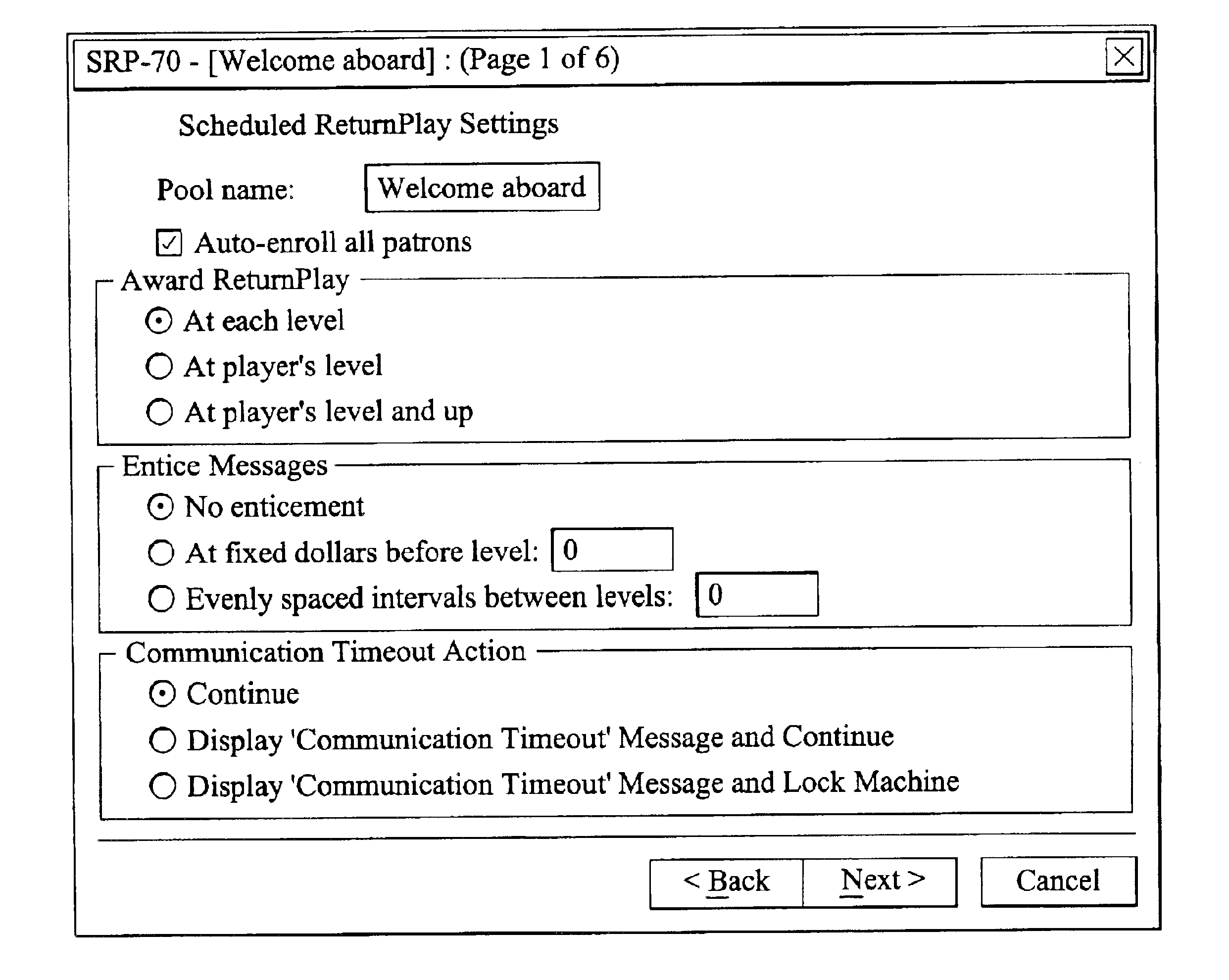 Method for implementing scheduled return play at gaming machine networks