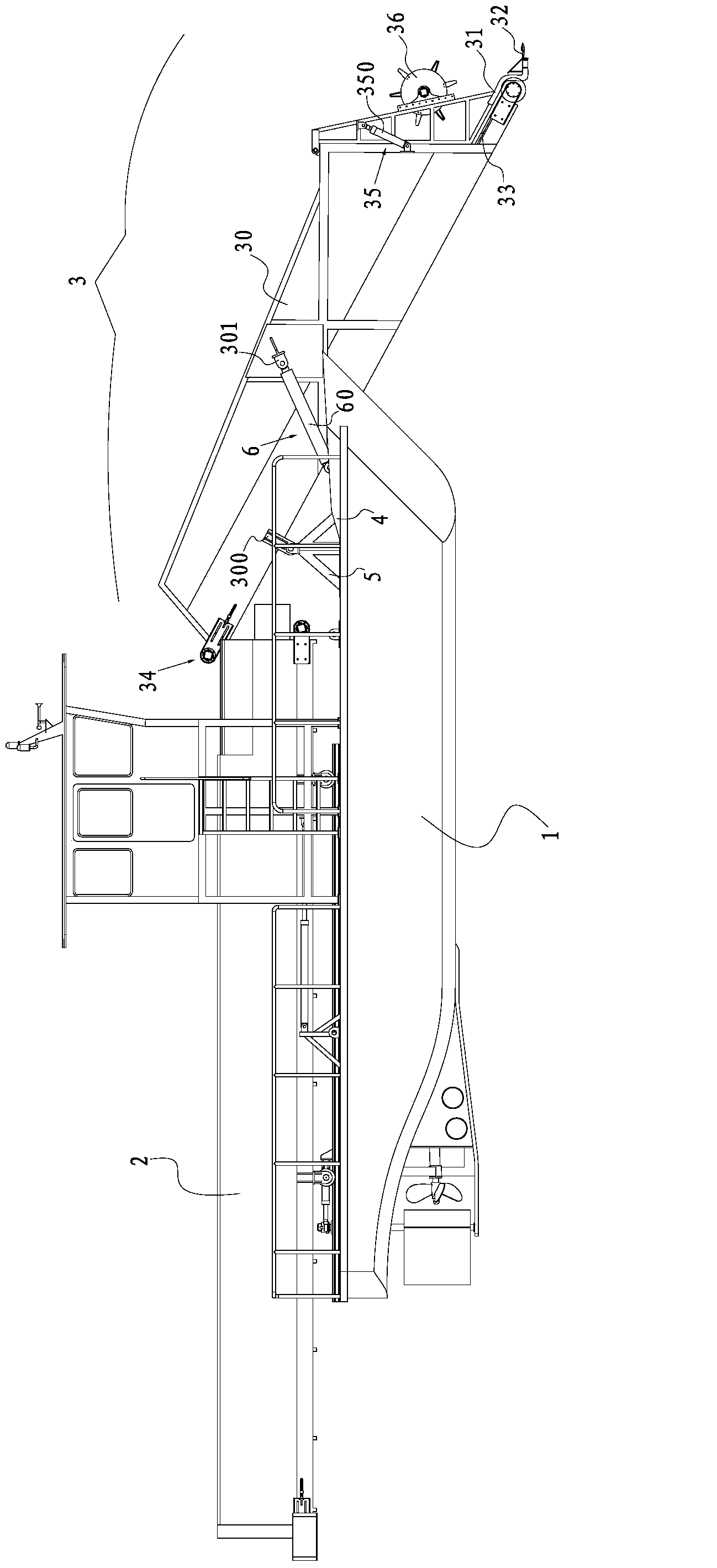 Scissors disconnecting device of aquatic plant harvesting system and aquatic plant harvesting ship with scissors disconnecting device