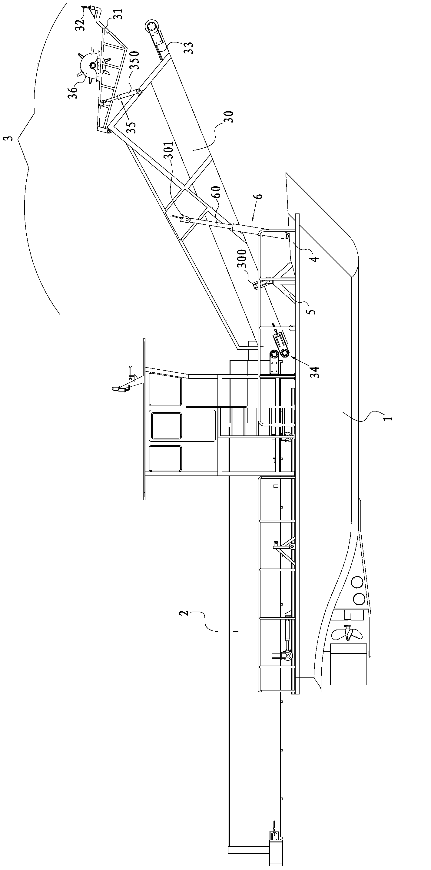 Scissors disconnecting device of aquatic plant harvesting system and aquatic plant harvesting ship with scissors disconnecting device