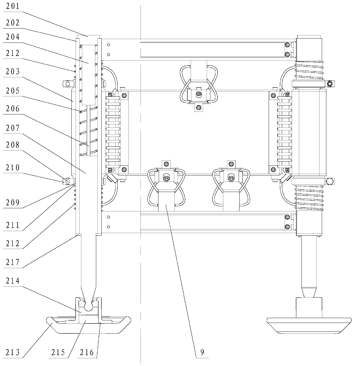 Leg type landing and buffering device capable of being repeatedly used