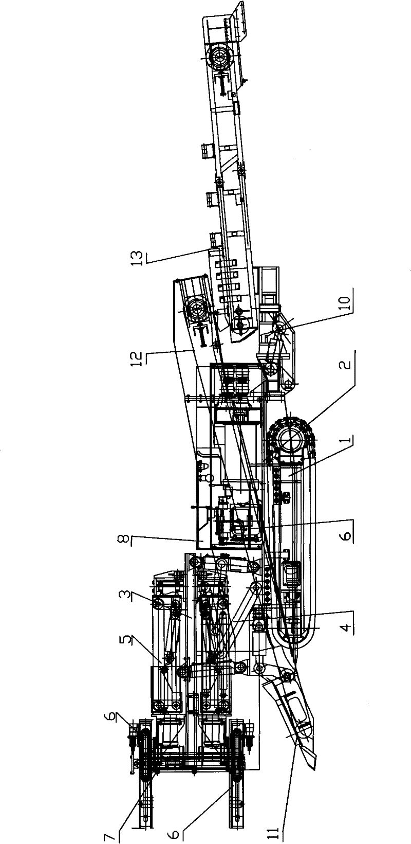 Drilling, loading, transporting and anchoring integrated machine with dual platforms and four arms for coal roadway