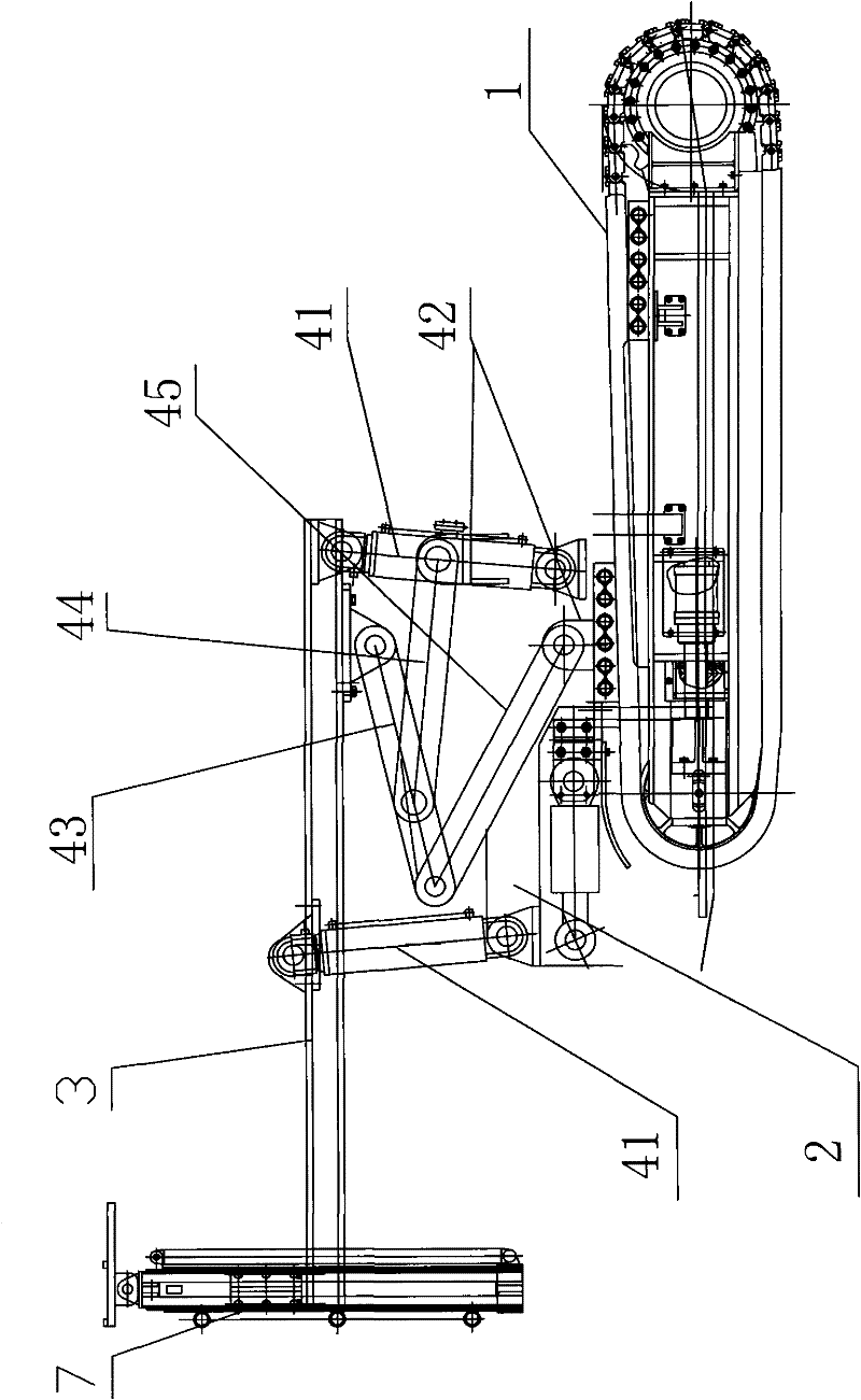 Drilling, loading, transporting and anchoring integrated machine with dual platforms and four arms for coal roadway