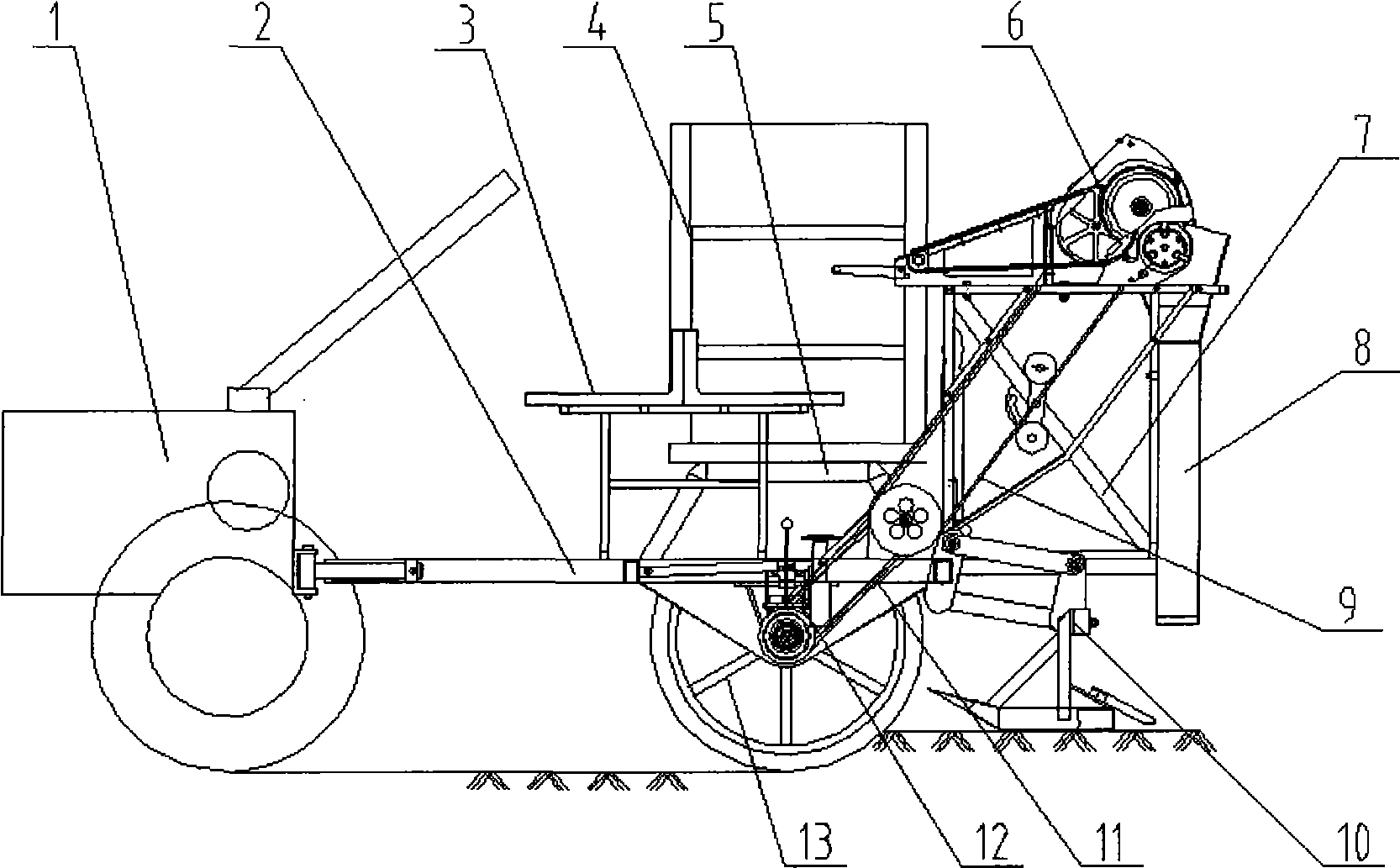 Rice pot seedling transplanter driven by trailed ground wheel